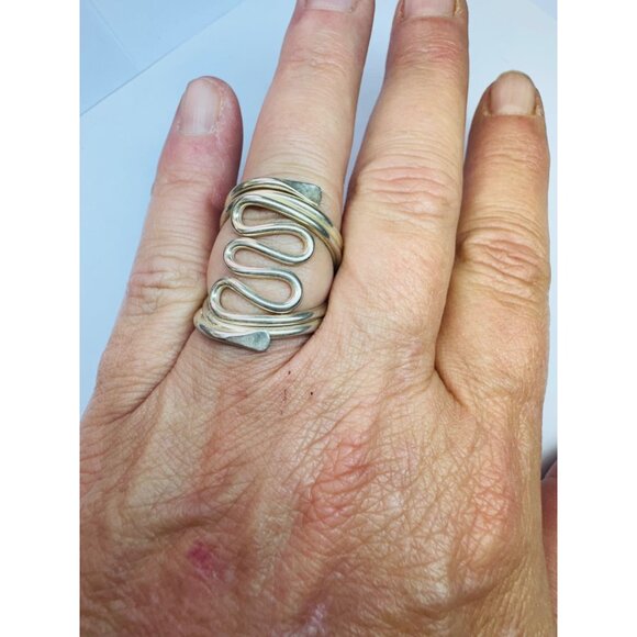 Estate Vintage Silver 960 Sculptural Wave Wrap Ring Size 8, 8.9g Modernist Look - Picture 7 of 11